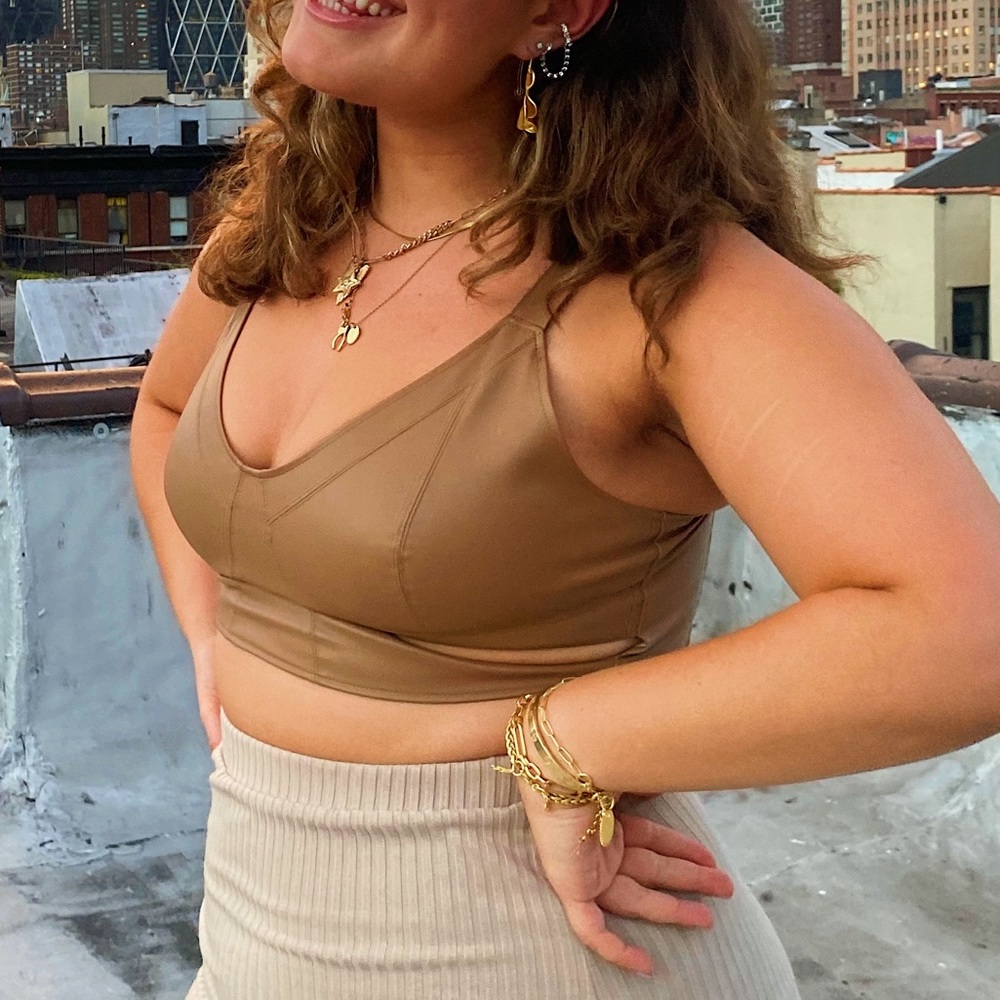 Tan Faux Leather Zara Bustier Top with Cutouts